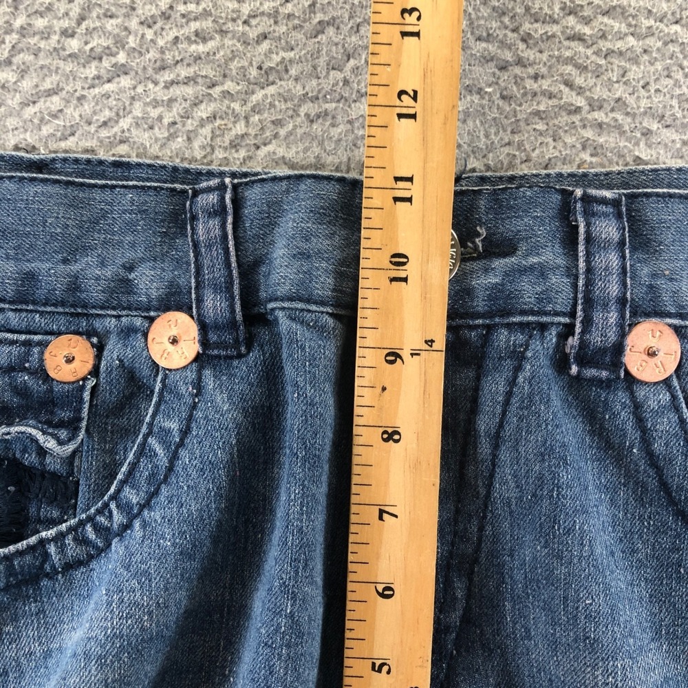 Vintage True Religion Jeans Mens 42x34 Blue Y2K Straight Skull Patch Made In USA - Picture 12 of 15